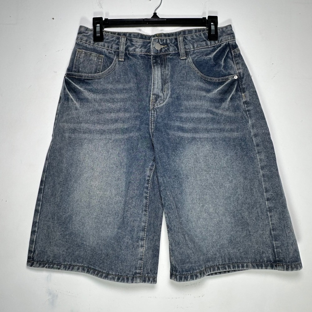 SHEIN Mens Size 28 Blue Denim Wide Leg Baggy Jorts Skater Shorts Medium Wash